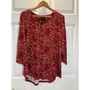 JM Collection Women's Size XL Paisley Printed T-Shirt Top Blouse Red Pink